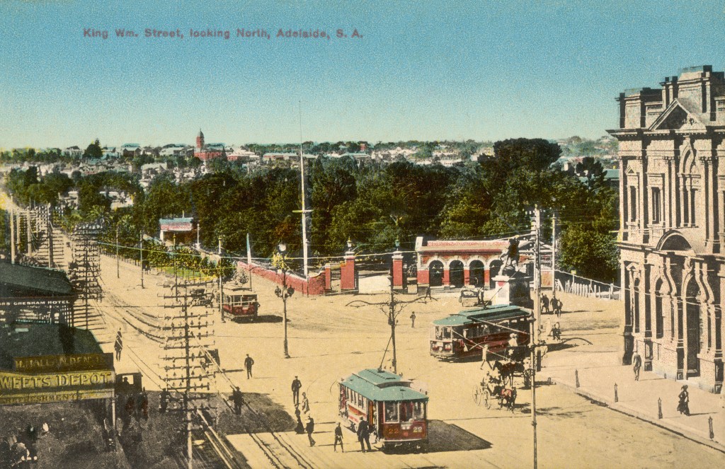 When North Adelaide was a destination: an early 1900s image of trams heading north up King William St. Photo: Mary Evans Picture Library