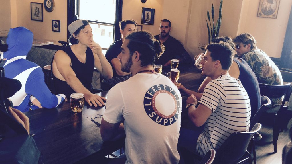 'Contemplative Kurt' joins his teammates at yesterday's Mad Monday function. Photo: Adrian Warren / AAP