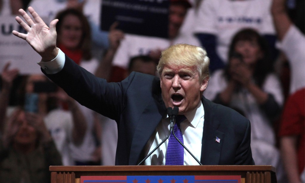 Donald Trump speaking with supporters at a campaign rally at the South Point Arena in Las Vegas, Nevada. / Gage Skidmore