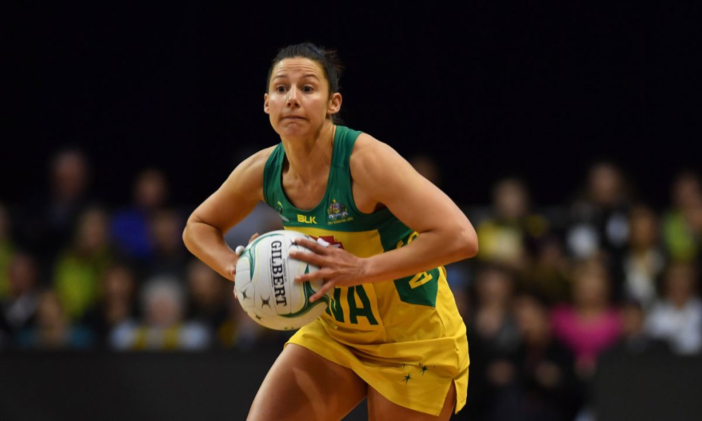 Madi Robinson in action during game two of the Constellation Cup netball test. Photo: AAP 