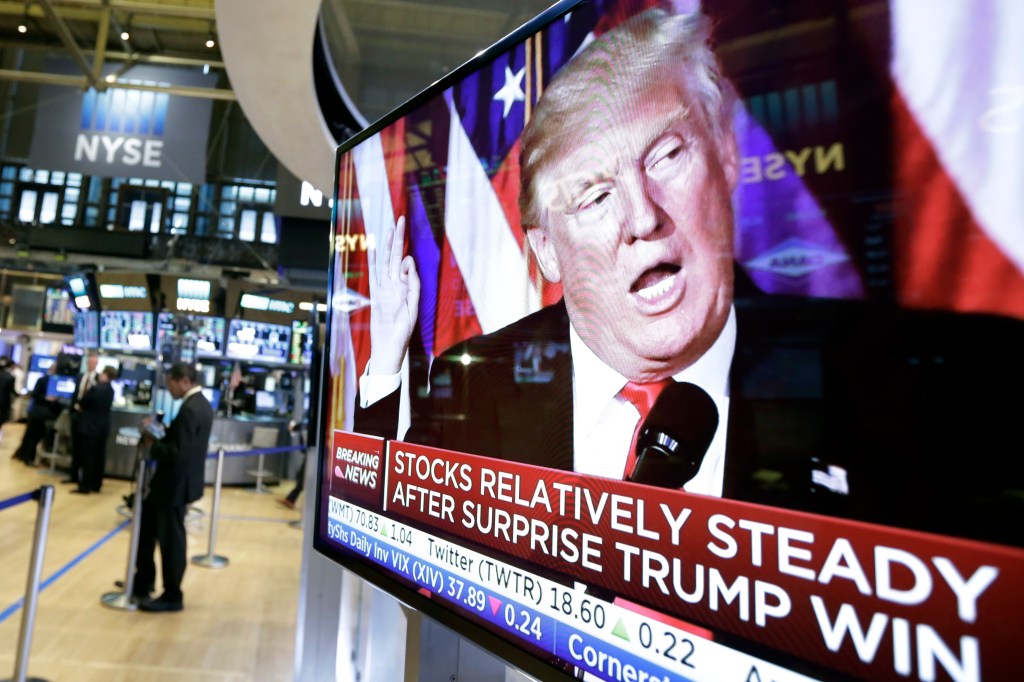 A screen on the floor of the New York Stock Exchange this week. Photo: AP/Richard Drew