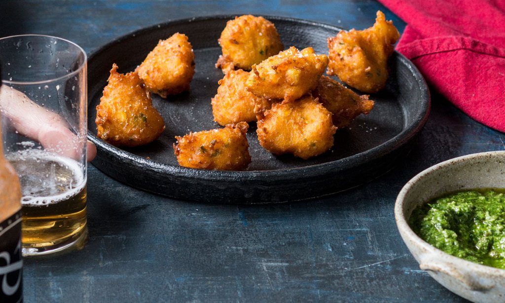 Thumbnail for Jalapeno & Corn Fritters with Coriander Pesto