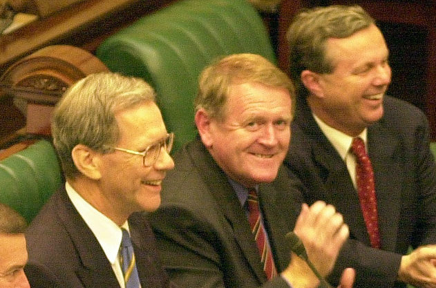 END OF AN ERA? Former premier Dean Brown (left) with then-outgoing premier Rob Kerin and incoming premier Mike Rann on the day Peter Lewis cast his vote for a Labor government in 2002. Photo: Tom Miletic / AAP