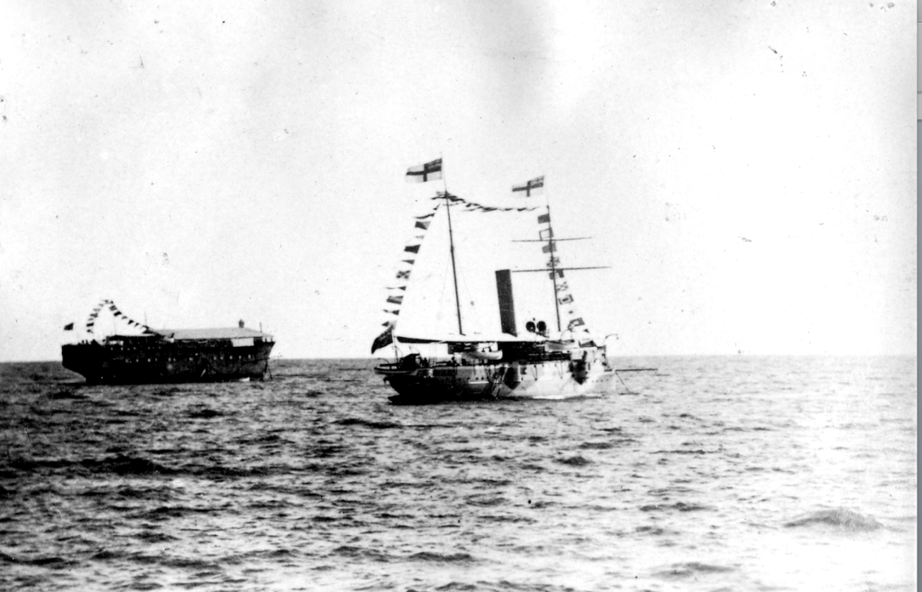  The ‘Protector’ and ‘Fitzjames’, Largs Bay, State Library of South Australia, Searcy Collection, PRG 280/1/36/258, c.1885. The Fitzjames is in the background.