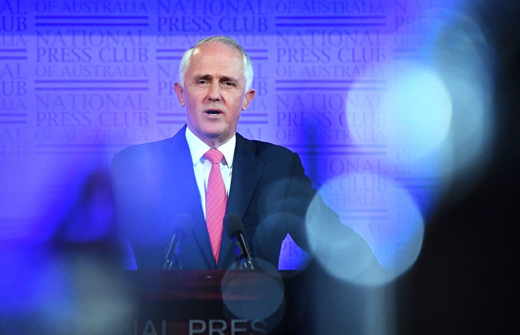 Prime Minister Malcolm Turnbull delivering his energy prescription at the National Press Club yesterday. Photo: AAP/Mick Tsikas