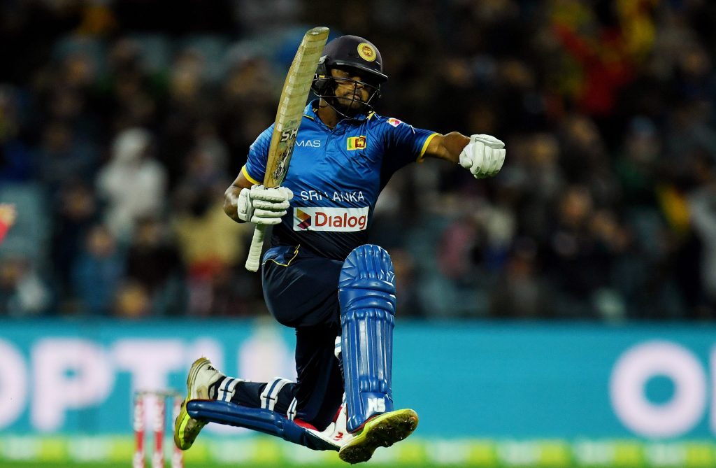 Adela Gunaratne hitting a final-ball boundary to seal the series. Photo: Tracey Nearmy / AAP
