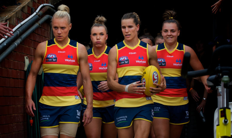 The Crows women's team are on top of the ladder after two wins. Photo: Michael Errey / InDaily