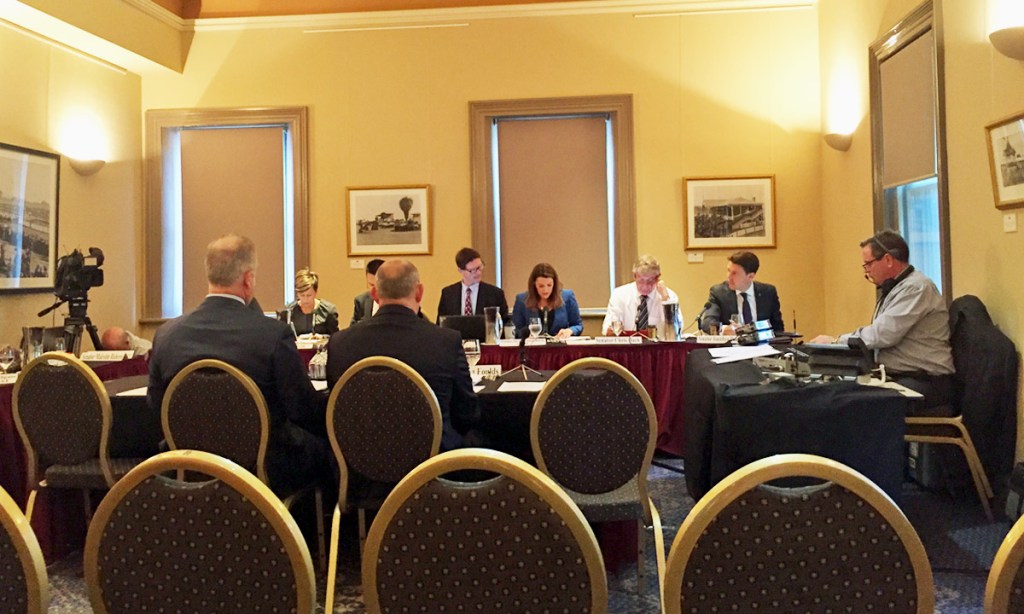 Engie head of corporate affairs Jim Kouts (front left) and head of trading and portfolio management Darren Foulds (front right) addressing the committee this morning. Photo: Bension Siebert/InDaily