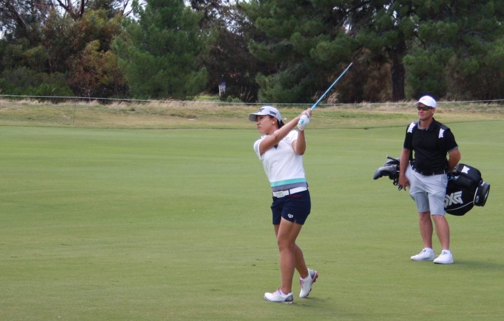 Lydia Ko plays the 18th hole during yesterday’s Pro-Am. Photo: Andrew Spence / The Lead