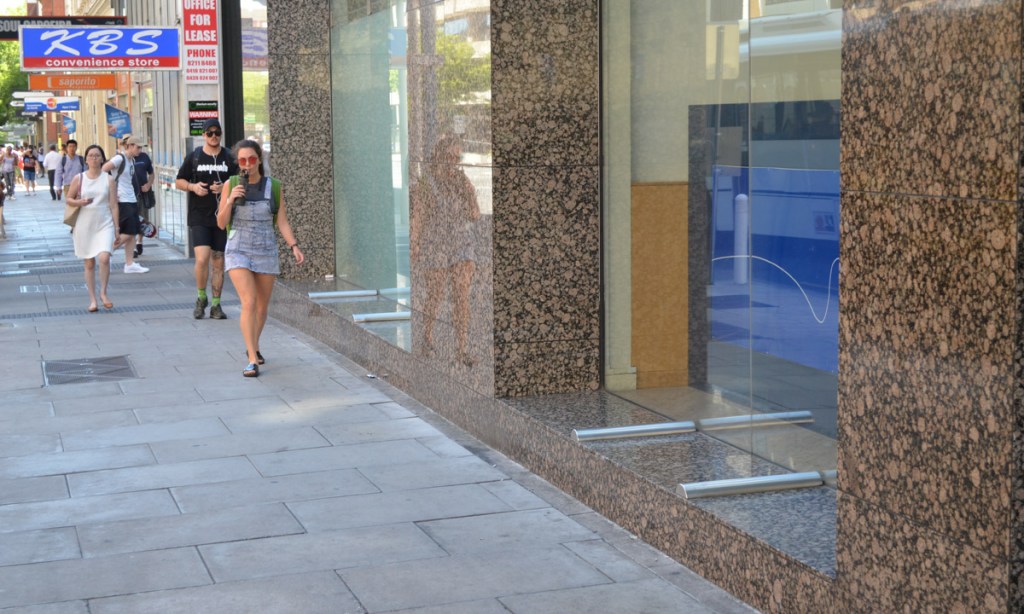 Metal lumps in front of a building on Currie Street prevent damage to the marble - but also prevent homeless people from sleeping there.
