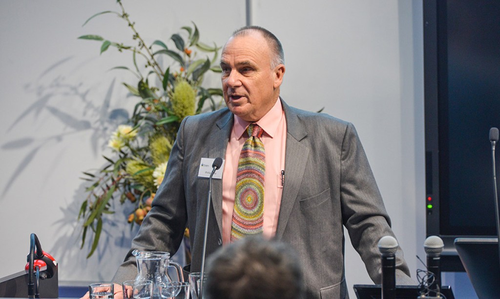 Flinders University educational researcher Professor Phillip Slee presenting at last year’s Student WellBeing and Prevention of Violence conference at Flinders at Tonsley. 