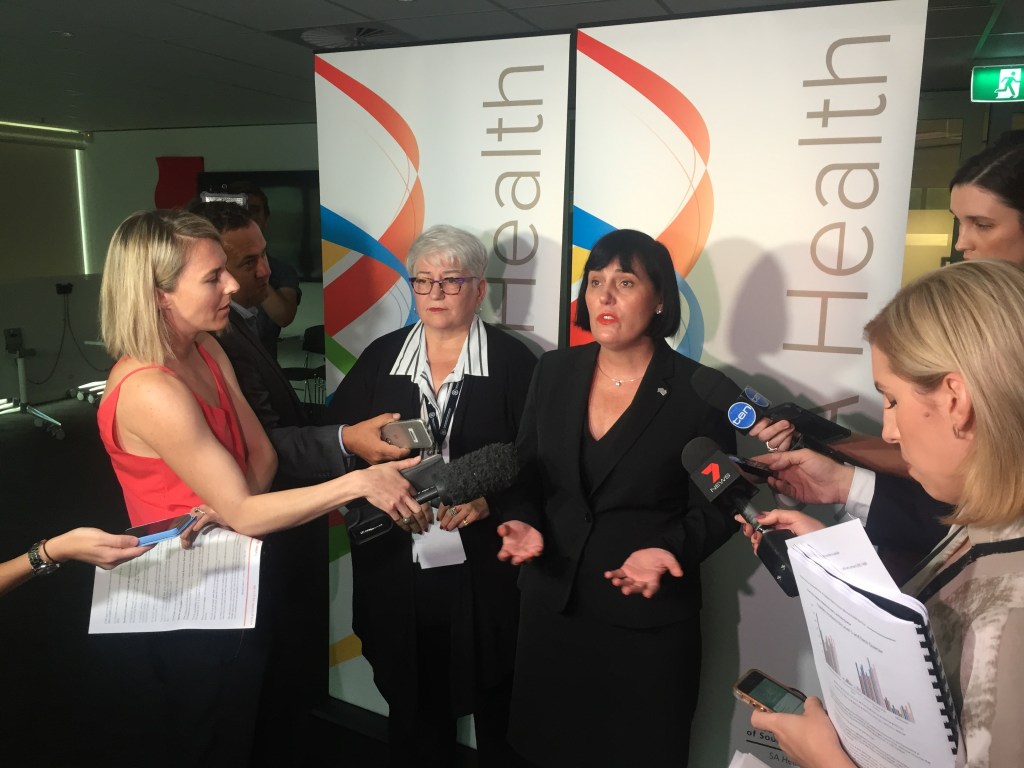 Leesa Vlahos (right) with SA Health chief executive Vickie Kaminski. Photo: Bension Siebert/InDaily