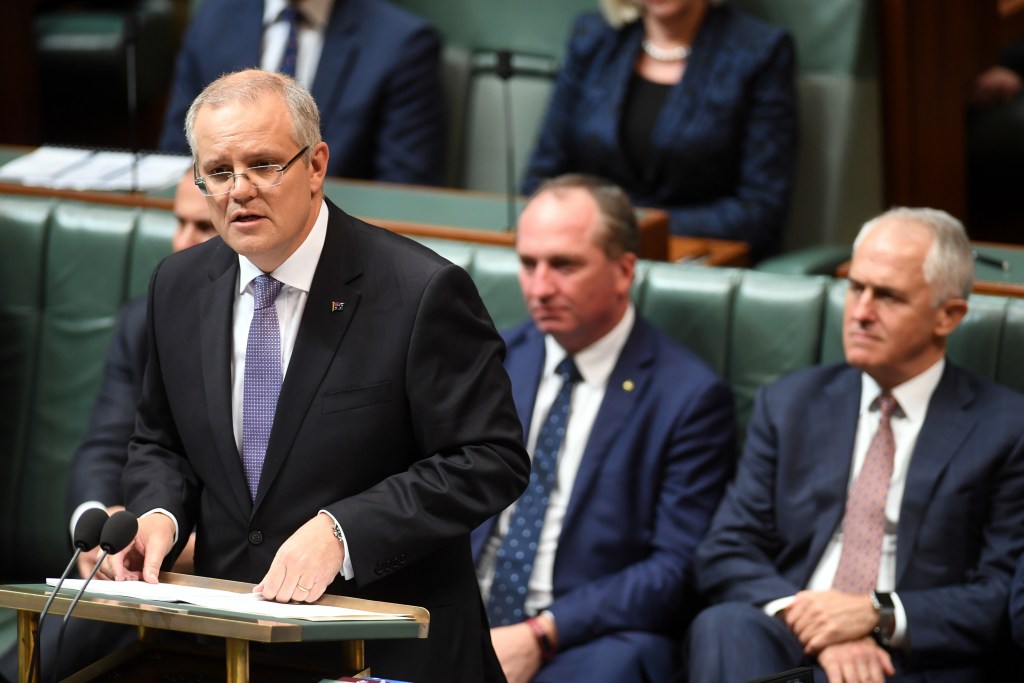Treasurer Scott Morrison delivers his federal budget speech in the House of Representatives. Photo:  AAP/Lukas Coch