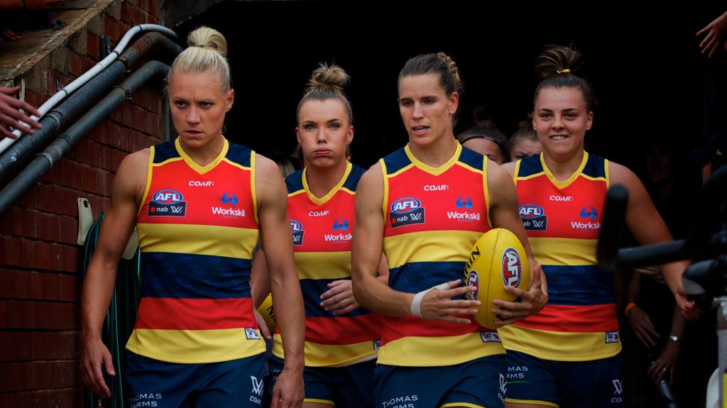 Co-captain Erin Phillips (left) has recommitted to the Crows for next season. Photo: Michael Errey / InDaily