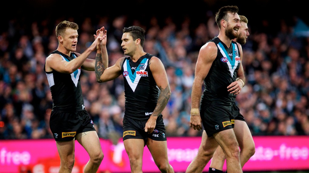 Port has plenty to smile about this season but will be forced to manage without Chad Wingard for the next two weeks. Photo: Michael Errey / InDaily