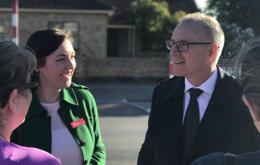 Victim Support Service chair Jayne Stinson campaigning with Premier Jay Weatherill this week. Photo: Twitter, via @jayweatherill