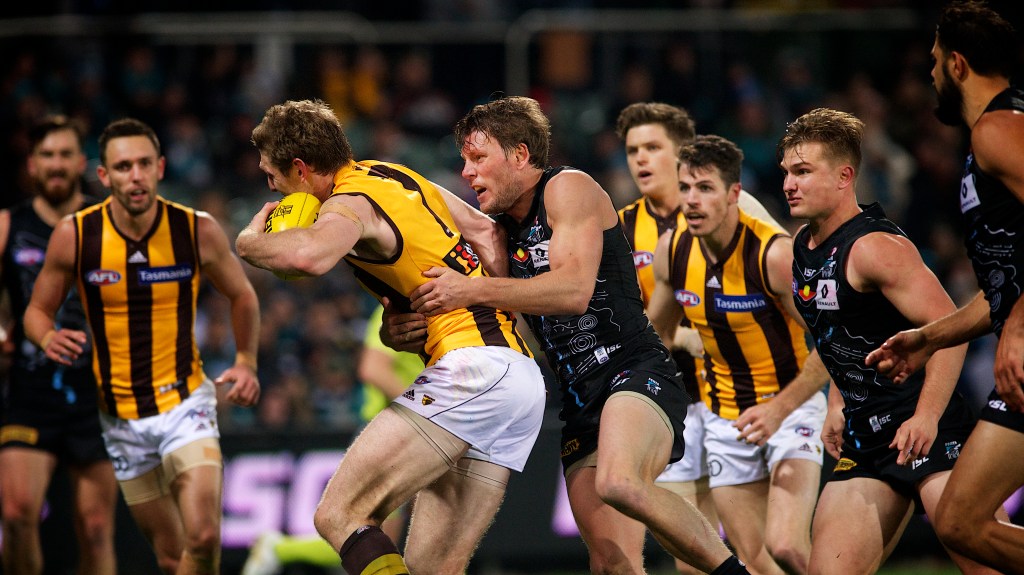 Brad Ebert, prolific in last night's win, is one of several Power players currently uncontracted for next season. Photo: Michael Errey / InDaily