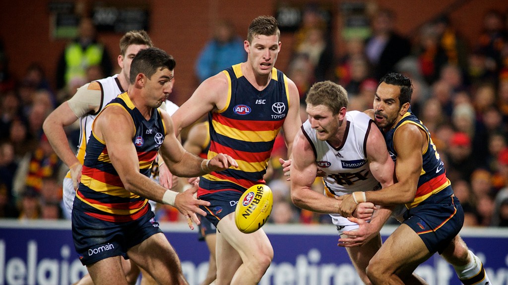 Taylor Walker with eyes for the ball in Thursday's loss to the Hawks. Photo: Michael Errey / InDaily