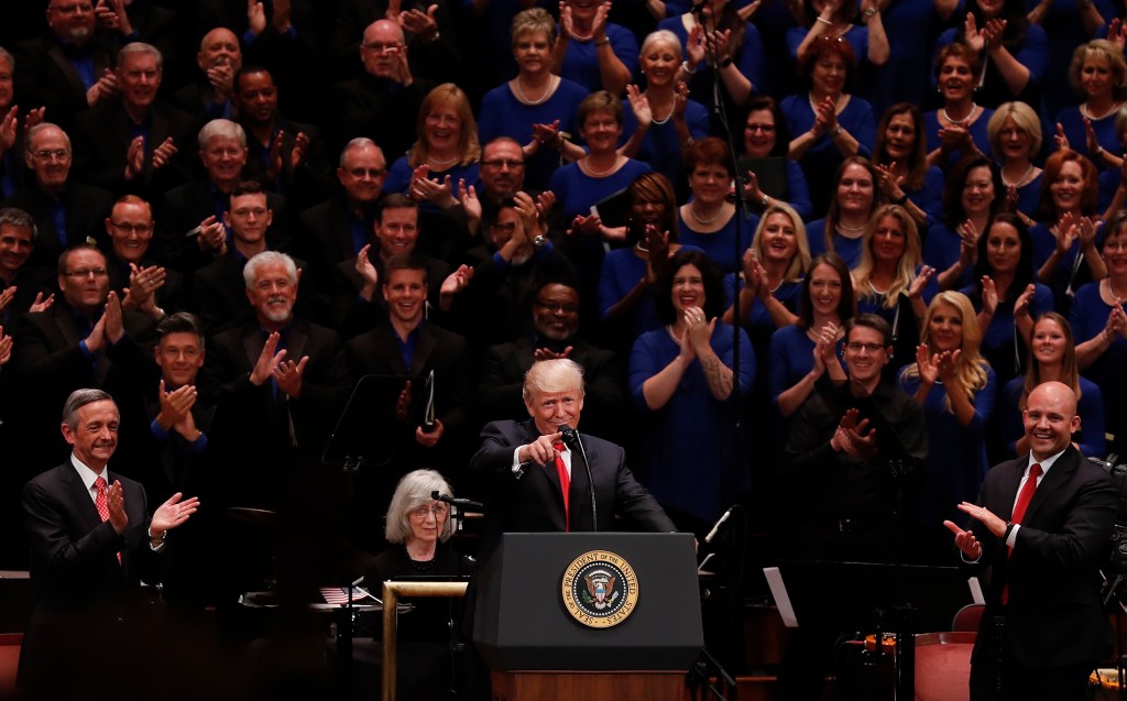 President Donald Trump speaks at the Kennedy Center for the Performing Arts in Washington. Photo: AP/Carolyn Kaster