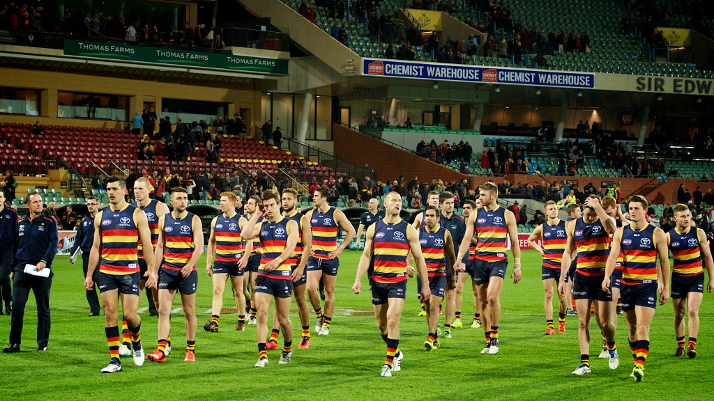 The dejected Crows leave Adelaide Oval after their Round 23 Friday night blockbuster last year. Photo: Michael Errey / InDaily