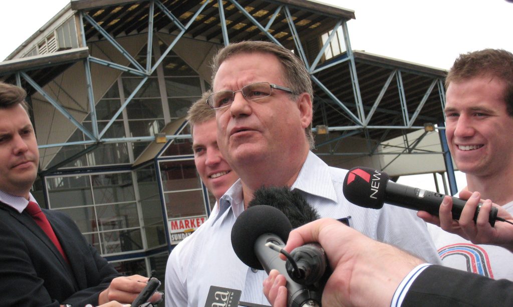 Kevin Foley addresses media on his retirement from politics in 2011. Photo: Tim Dornin / AAP