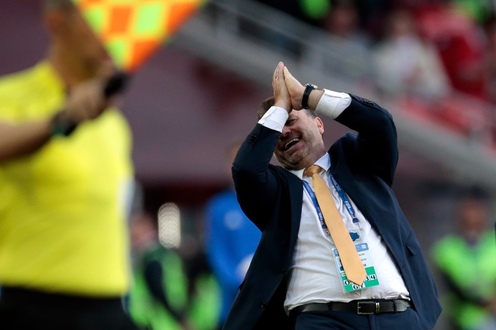 Ange Postecoglou's Socceroos have been given a boost before tomorrow night's qualifier. Photo: Ivan Sekretarev / AP