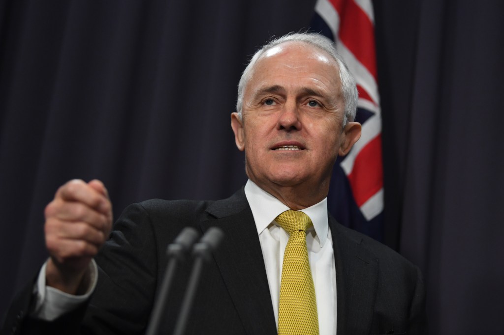 Prime Minister Malcolm Turnbull announcing the same-sex marriage moves today. Photo: AAP/Lukas Coch
