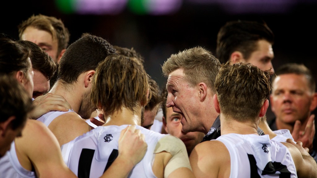 Buckley lays down the law to his players in Adelaide yesterday. Photo: Michael Errey / InDaily