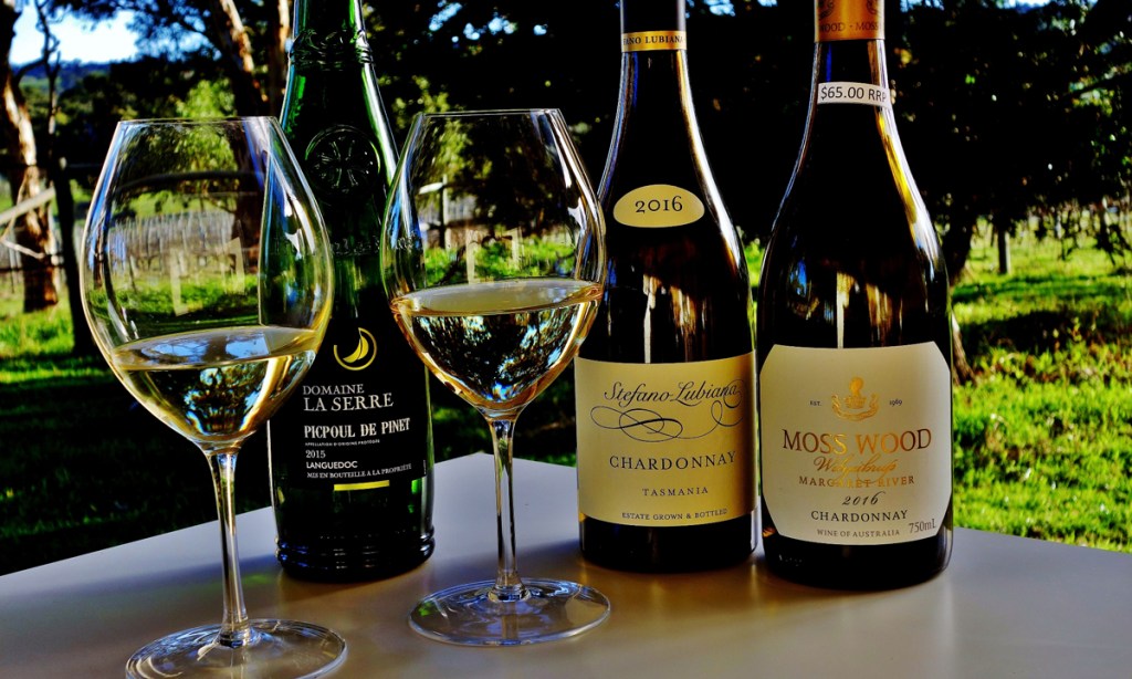 The two Australian wines alongside a much cheaper bottle from the south of France. Photo: Philip White