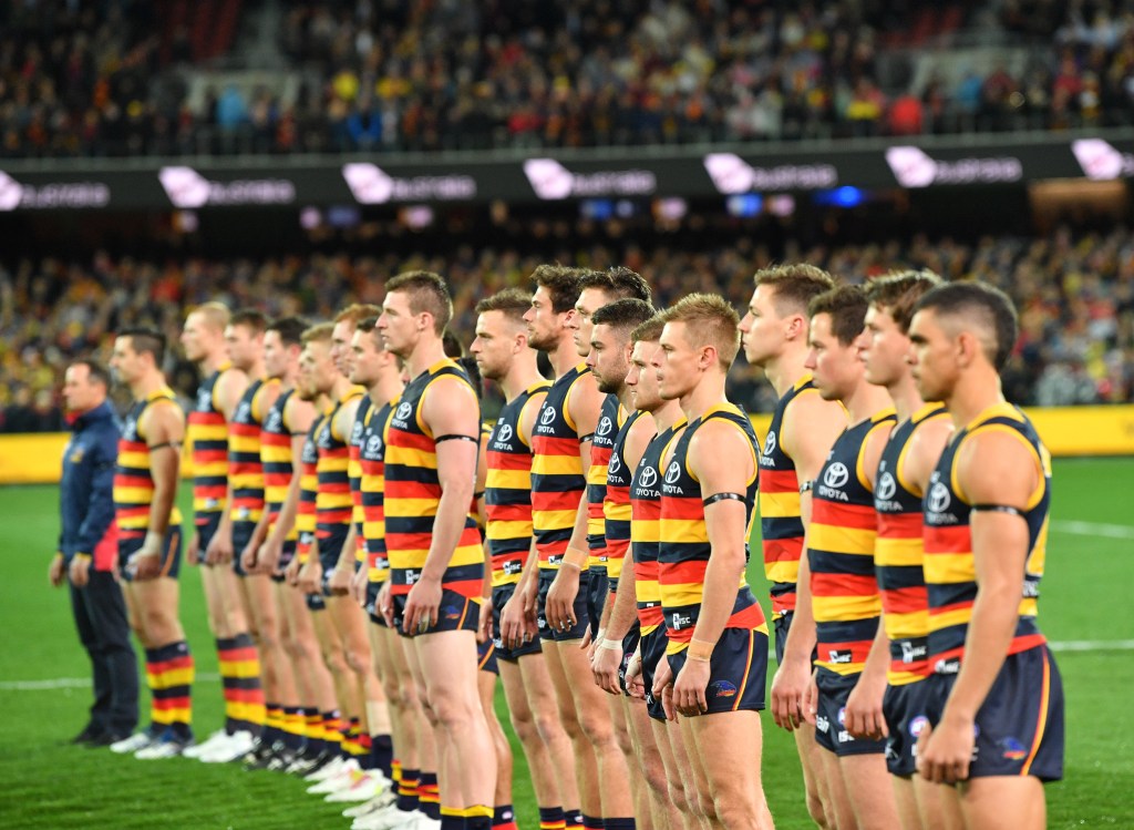 The Crows will get their game faces on again tomorrow night. Photo: David Mariuz / AAP