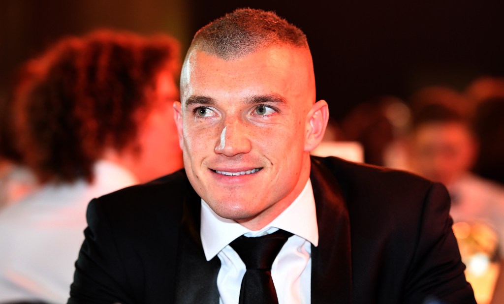 Dustin Martin reacts as he is declared winner of the 2017 Brownlow Medal. Photo: Julian Smith / AAP