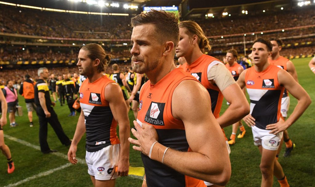 Brett Deledio leaves the ground after the Giants' preliminary final loss to his former team, Richmond. Photo: Julian Smith / AAP