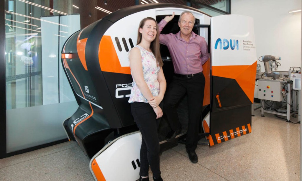 Flinders University third-year Electronic Engineering student Alysse McDonald, who is visiting RDM’s Aurrigo driverless technology operations in Coventry, England, in October.  