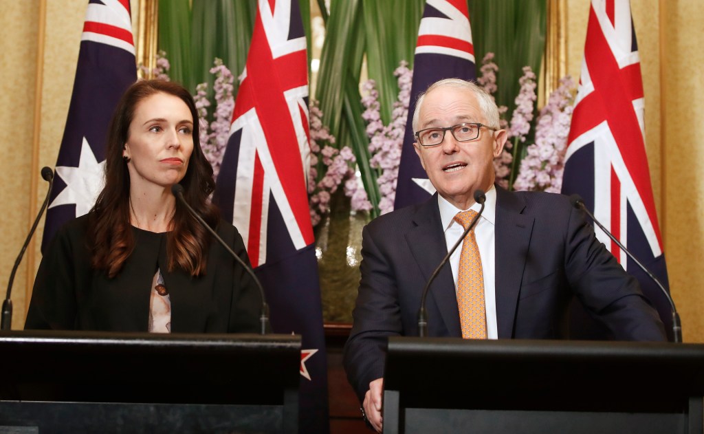 Australian Prime Minister Malcolm Turnbull with New Zealand counterpart Jacinda Ardern. Photo: AAP/Daniel Munoz