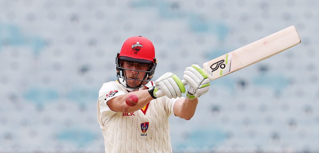 Jake Lehmann bats against Victoria this week. Photo: George Salpigtidis / AAP