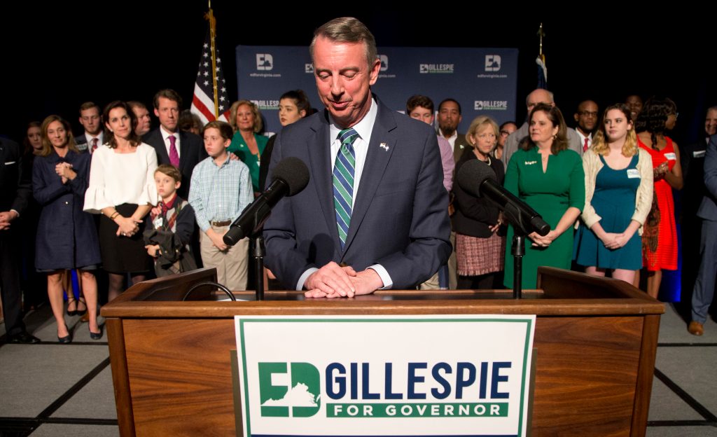 Republican gubernatorial candidate Ed Gillespie concedes defeat. Photo: AP/Steve Helber