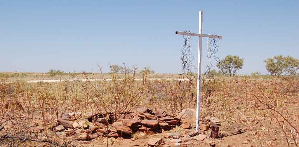 A cross was erected during the 1996 remembering ceremony of the Sturt Creek massacre. Pam Smith, Author provided