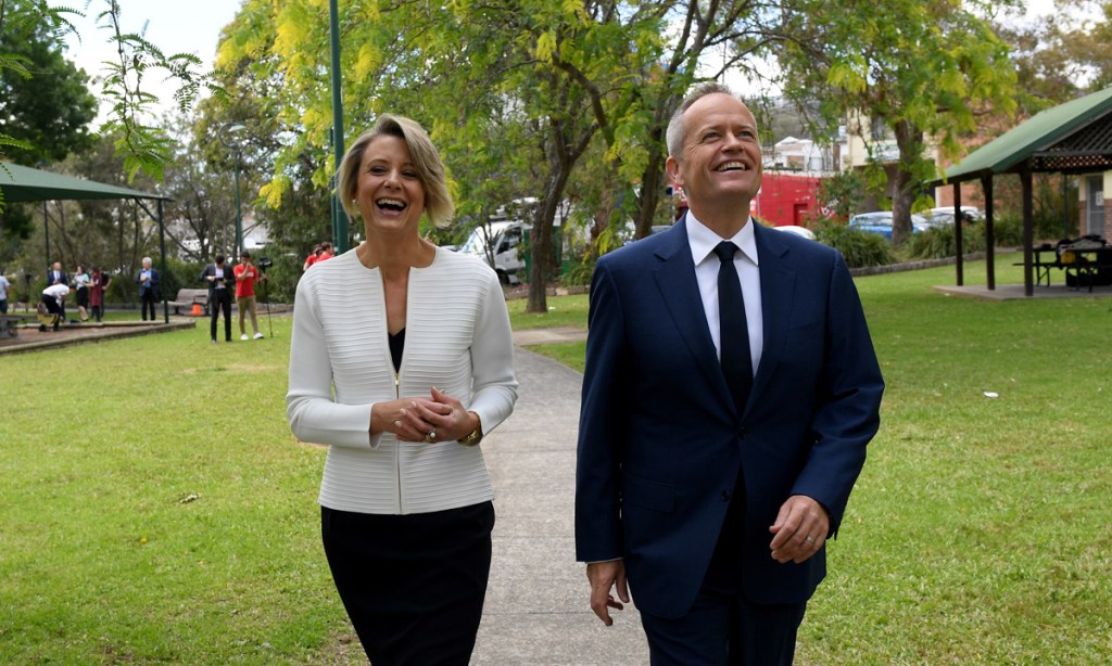 Former NSW premiers, now candidate for Bennelong Kristina Keneally with Labor leader Bill Shorten this morning. Photo: AAP / Dan Himbrechts