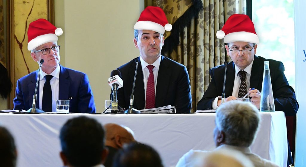 Cheer up, guys... 'tis the season, etc. Digitally altered image (obviously!) Original photo: Mark Brake / AAP, improved by Leah Zahorujko / InDaily