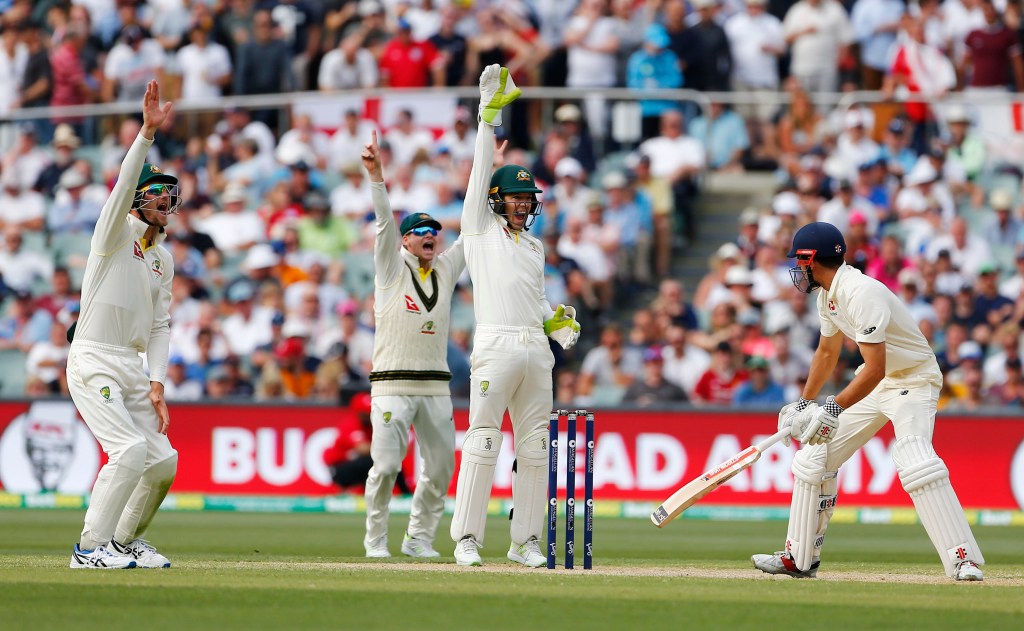 Australian players appeal for the wicket former England captain Alastair Cook during the Adelaide Test. Pundits now say he is close to retirement. Photo: Jason O'Brien / PA Wire