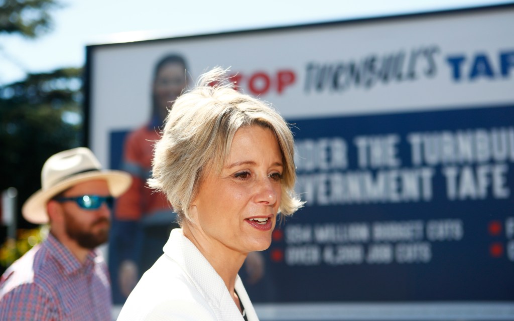 Former NSW premier  Kristina Keneally campaigning in Bennelong. Photo: AAP/Daniel Munoz