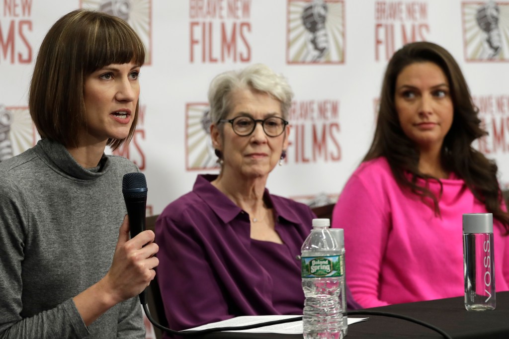 Left to right: Rachel Crooks) Jessica Leeds and Samantha Holvey at a news conference in New York. Photo: AP/Mark Lennihan
