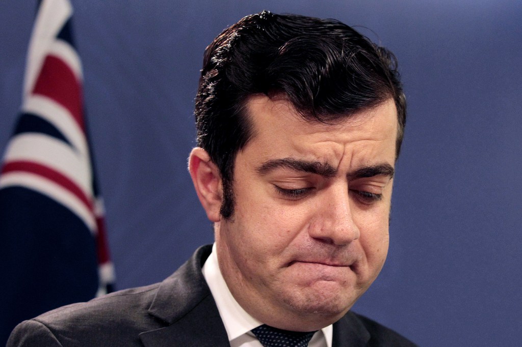 Sam Dastyari announces his resignation today. Photo: AAP/Ben Rushton