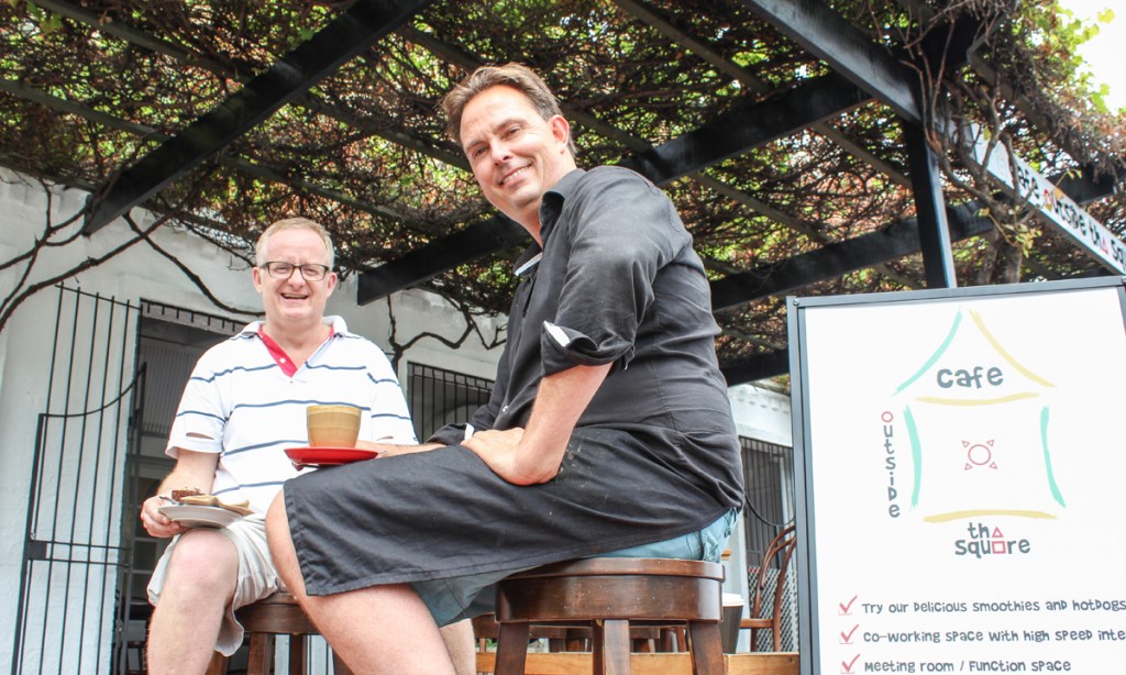 Mike Chalmers and Mark Potter at Cafe Outside the Square. Photo: supplied