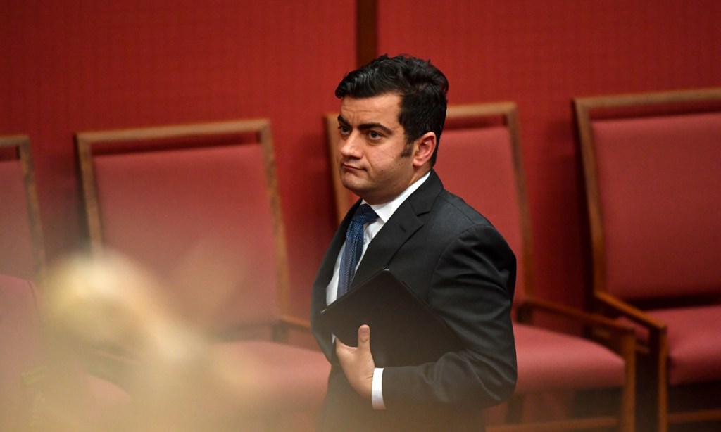 Besieged Labor Senator Sam Dastyari during Question Time in the Senate this week. Photo: AAP
