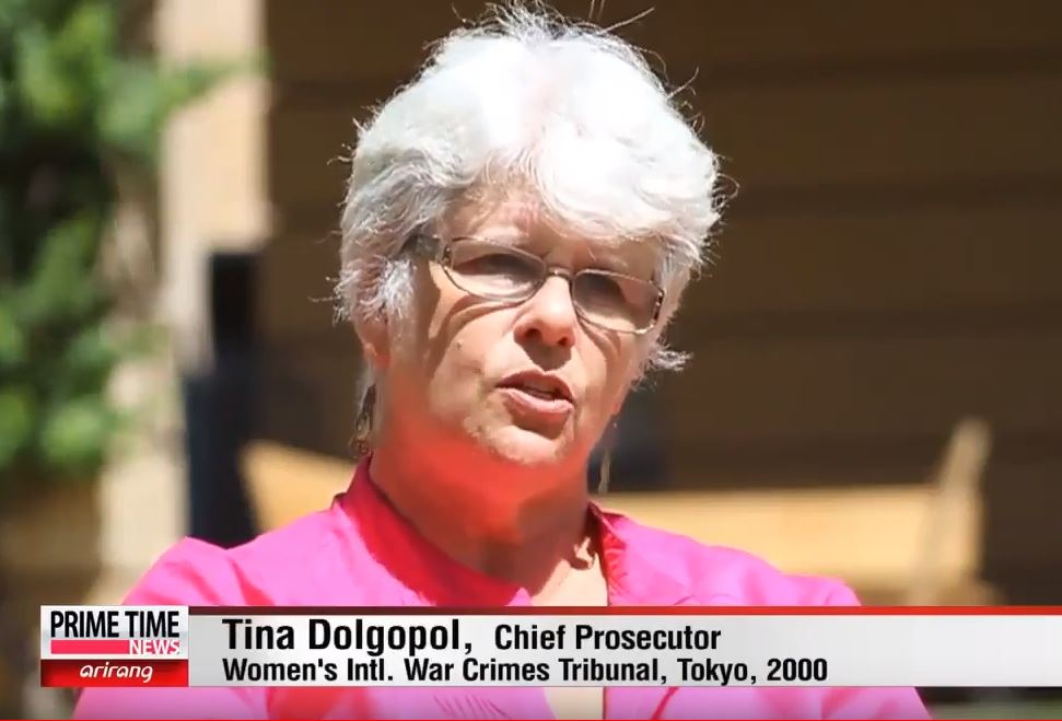 Flinders law academic Associate Professor Tina Dolgopol interviewed on TV during the Japan comfort women tribunal deliberations. 