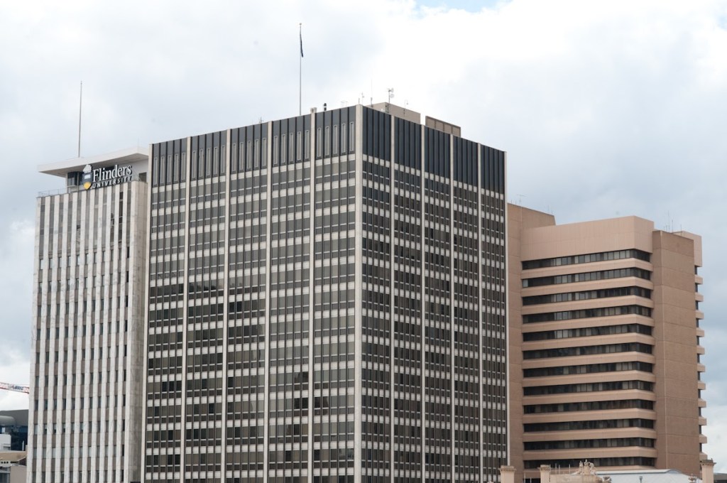 The State Administration Centre, with the education building visible to the right. 