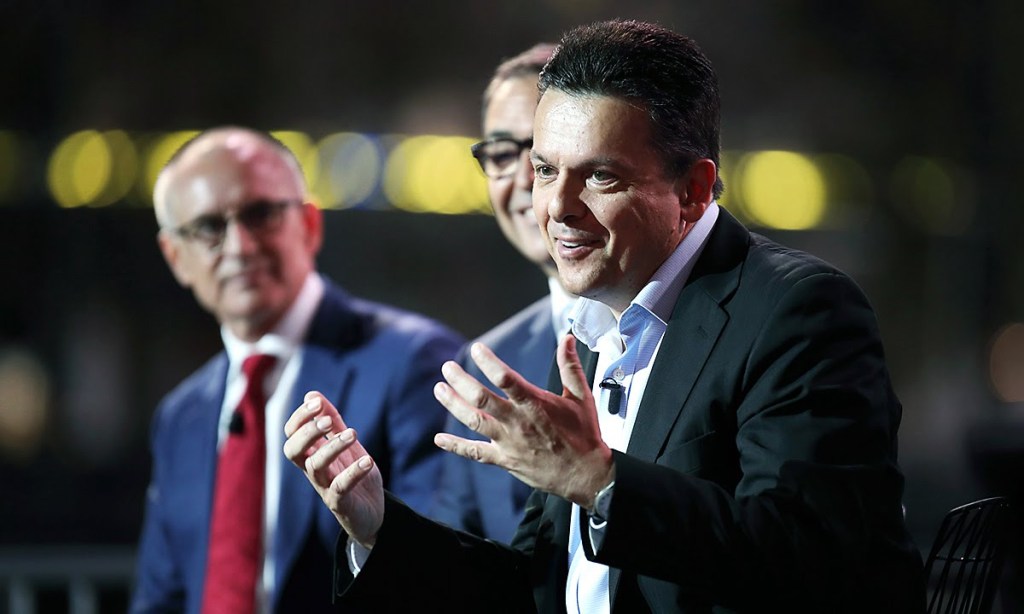 Nick Xenophon joins Jay Weatherill and Steven Marshall at the ABC Leaders' Debate this week. Photo: Tony Lewis / InDaily