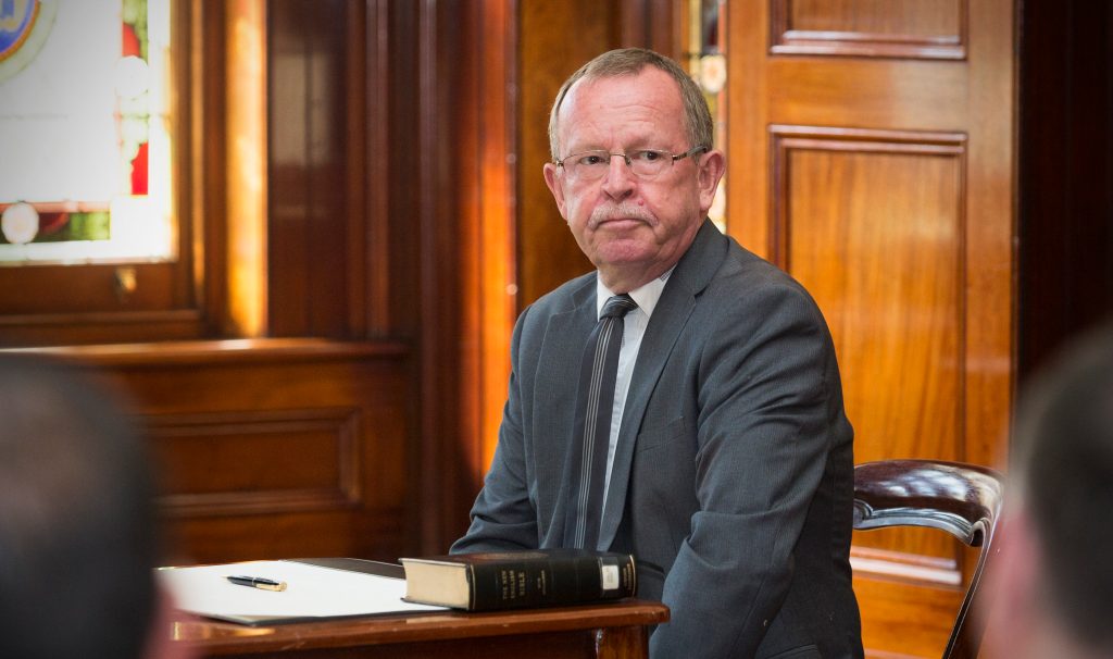 Geoff Brock after being sworn into Jay Weatherill's cabinet at Government House in 2014. Photo: Ben Macmahon / AAP