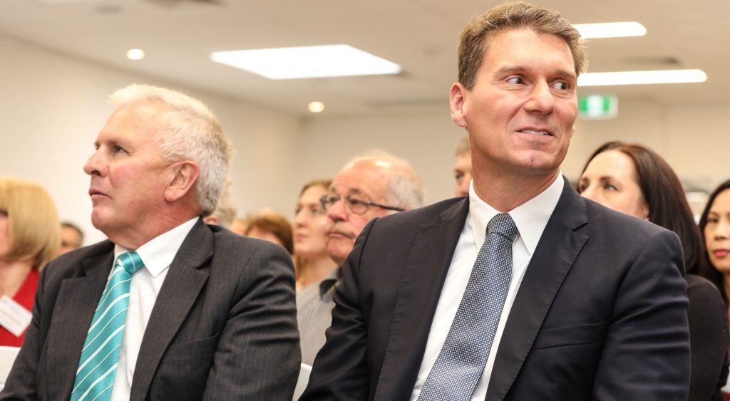 GOING DIFFERENT WAYS? Robert Brokenshire with Australian Conservatives federal leader Cory Bernardi at their campaign launch last month. Photo: Russell Millard / AAP